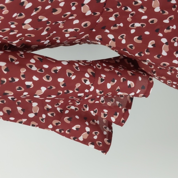 Ava Women's Top Size 8 Maroon Wrap 3/4 Ruffle Sleeves Peplum Tie-up Waist NEW - Picture 5 of 13